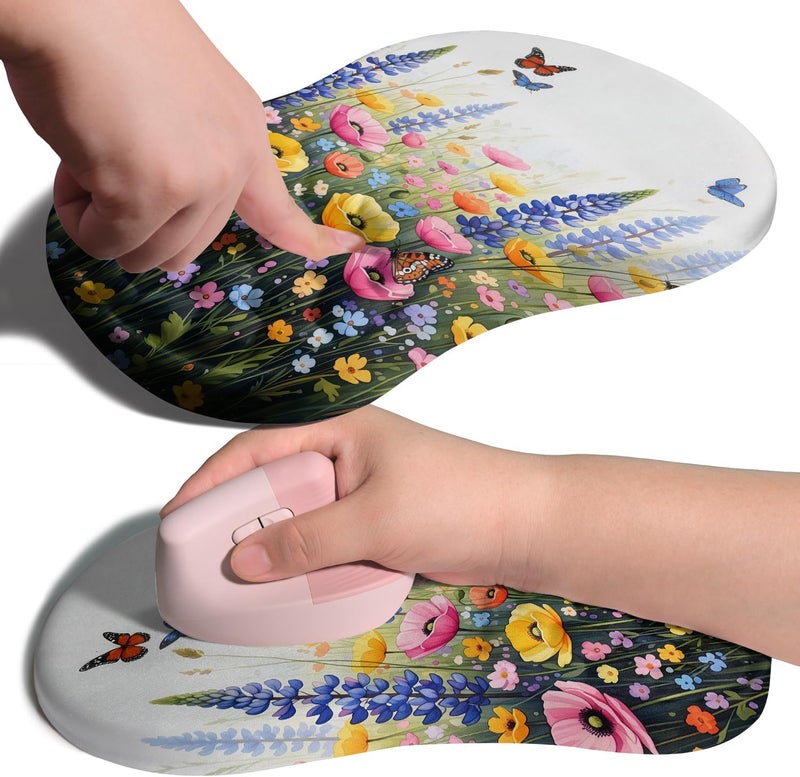 Armanza Ergonomic Joint Wrist Support Mouse Pad with Memory Foam Cushion Massage Bump, Carpal Tunnel Pain Relief Mousepad Slope Design for Wrist Rest, 11.8x7.9 in, Wild Flower - Image 1